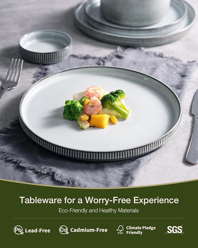 Famiware Star Dinnerware Set with Mugs, Service for 6 (24 Pieces), Ribbed Stoneware Plates and Bowls Dishes Sets - Chip & Scratch Resistant, Microwave & Dishwasher Safe, Smoky Blue