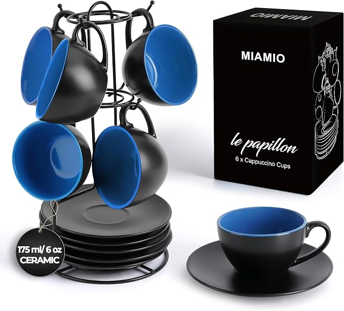 MIAMIO - Set of 6, Ceramic Stackable Cappuccino Cups Set / 6 Ounce Cappuccino by MIAMIO