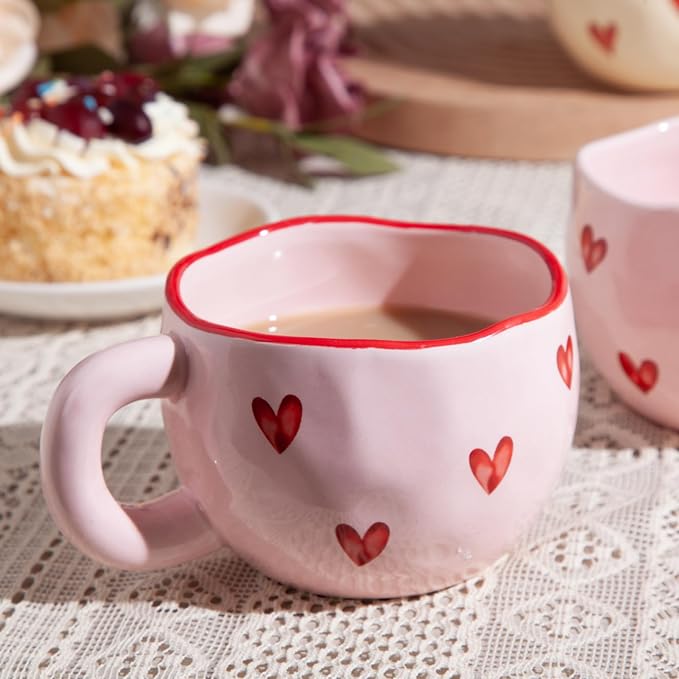4pcs Ceramic Heart Mugs, 9.4OZ Cute Love Coffee Cup Set, Dishwasher Safe - Image 6
