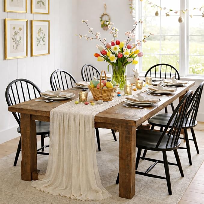 6 Pack Beige Cheesecloth Table Runner 22x120 Inch | Boho Gauze Table Runner - Image 3