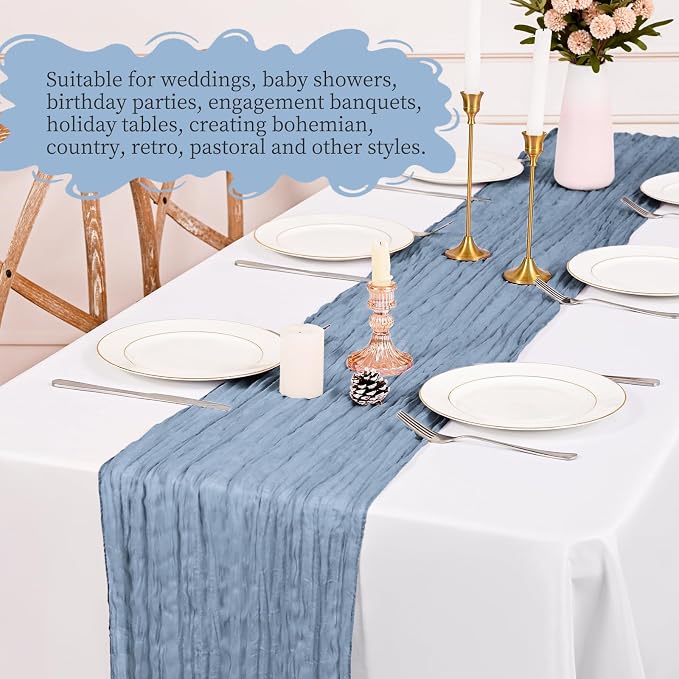 8 Pack Dusty Blue Table Runner 17 x 108inch Cheesecloth Table Runner Boho Gauze - Image 5