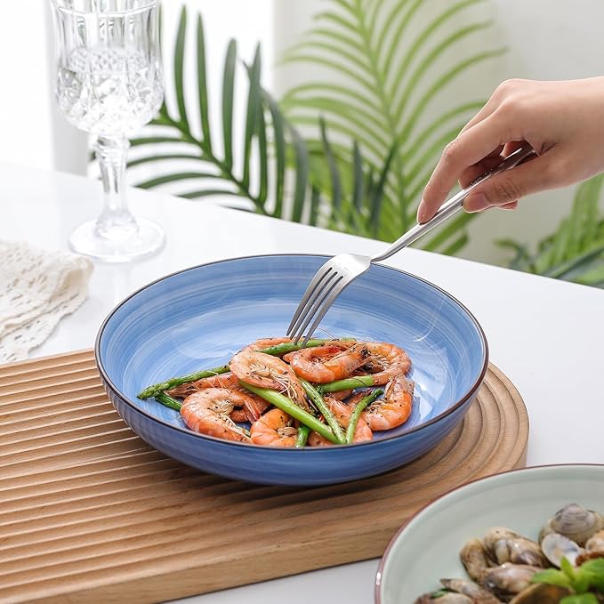 Selamica Ceramic Pasta Bowls Set 34 OZ, Large Salad Bowl 8.6 Inch Deep Plates for Pasta Soup, Microwave & Dishwasher Safe, Set of 6, Gradient Color