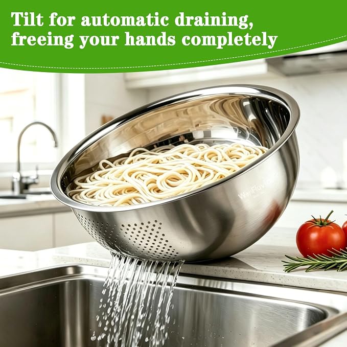Rice Washer Strainer Bowl, 4 QT Stainless Steel Colander - Image 5