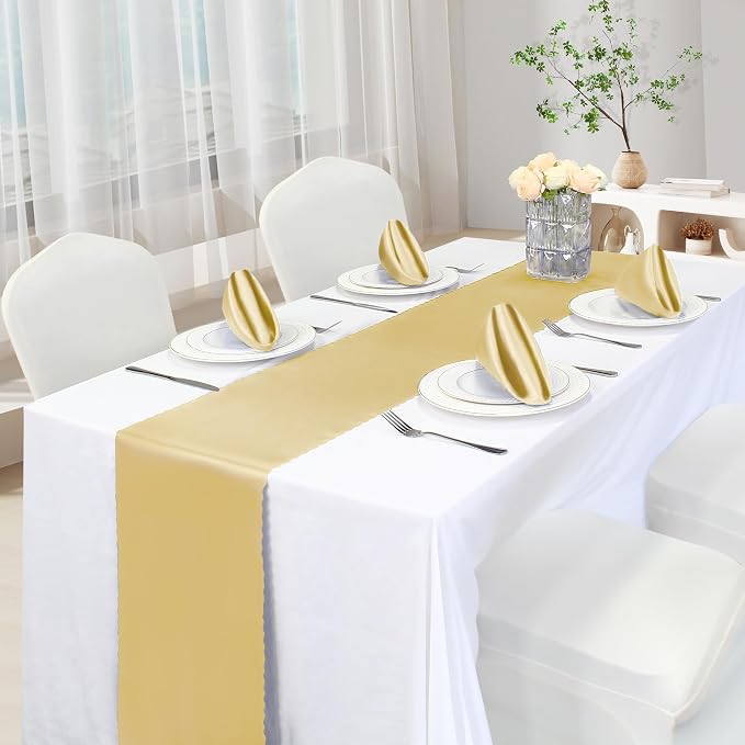 VACVELT Gold Satin Table Runners, 12x72 Inch, 6 Pack, Scalloped Edge | Silky - Image 2