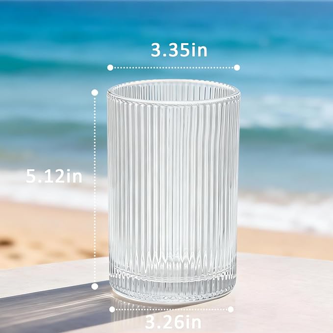 XKXKKE 18 oz Ribbed Drinking Glasses Set of 6, High Clear Vintage Iced Coffee - Image 6