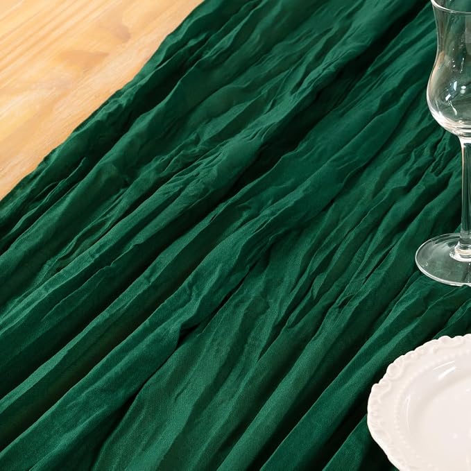 DeZerlor Emerald Green Cheesecloth Table Runners 4 Pack Christmas Runners | - Image 6