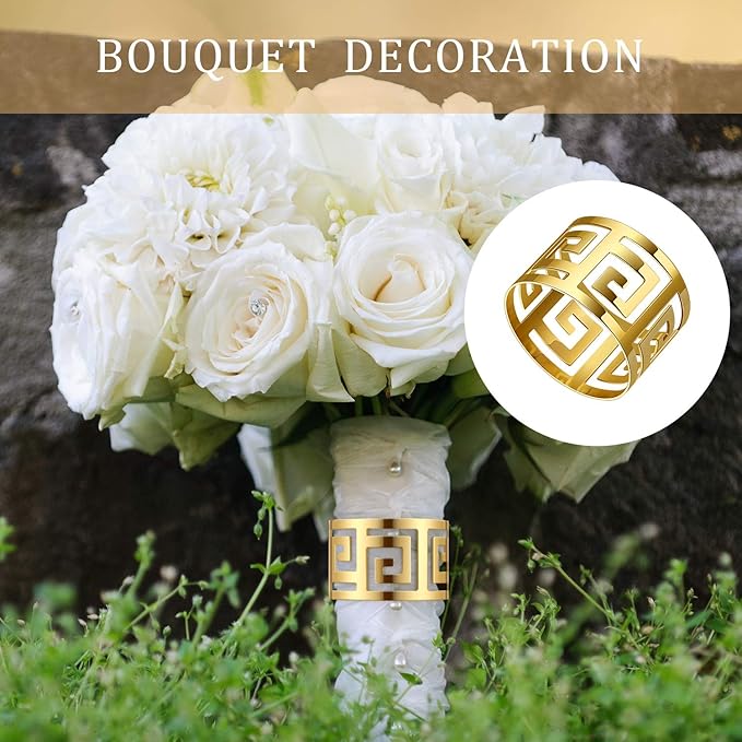 32 Pcs Gold Napkin Rings Hollow Out Napkin Rings Holder Set Metal Serviette Buckle Bulk for Dinner Table Decoration Christmas Holiday Wedding Party Birthday Banquet Gathering