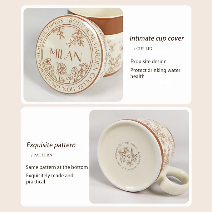 12.9oz Ceramic Coffee Mug with Lid, Flower Patterned Porcelain Mug, Ceramic Tea - Image 4