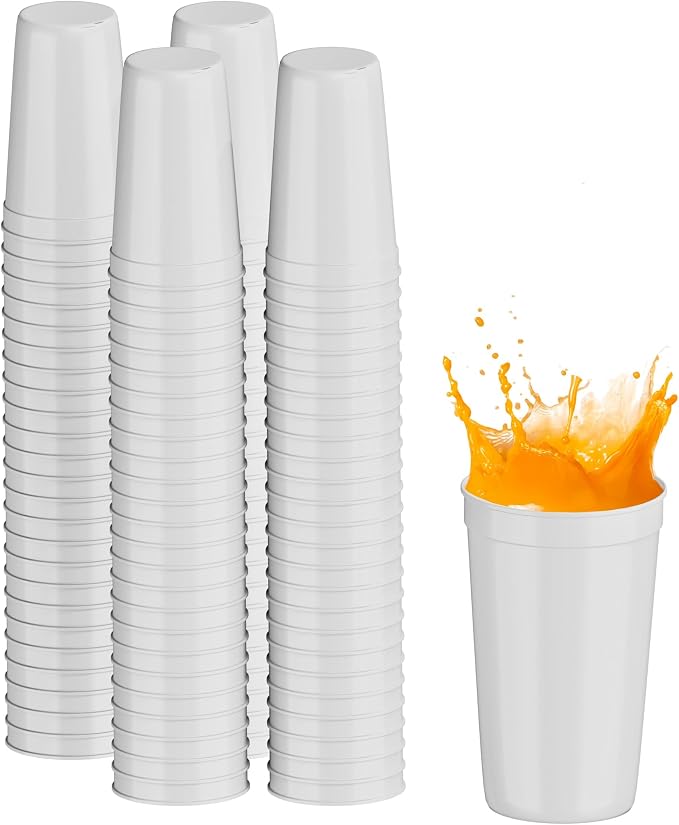 PartyPrints 100 Pack 22 oz White Reusable Blank Plastic Cups, Colored Plastic by PartyPrints