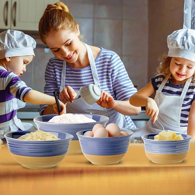 HASENSE Porcelain Mixing Bowls Set, Large Serving Dishes for Entertaining, 2.1/1.5/1.0/0.5 Qt Nesting Serving Bowls for Cooking Salad Baking Popcorn, Dishwasher Microwave Safe, Set of 4, Purple