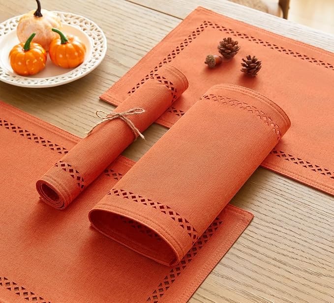 Orange Burlap Place Mats, Fall Placemats Set of 6, 12 x 18 Inch | Double Layer - Image 6