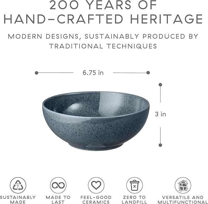 Denby - Dark Gray Speckle Cereal Bowls Set of 6-27.7oz Dishwasher, Microwave Safe - Scratch Chip Resistant - Reactive Gray Glaze, Ceramic Stoneware - Tableware for Oats, Cereal, Desserts