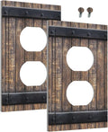 Outlet Covers Rustic Barn Door Vintage Country Wood Board 1 Gang Duplex Light Switch Cover Plate Decorative Wall Plates Electrical Switchplate Receptacle for Farmhouse Cabin Decor（2 Pack）