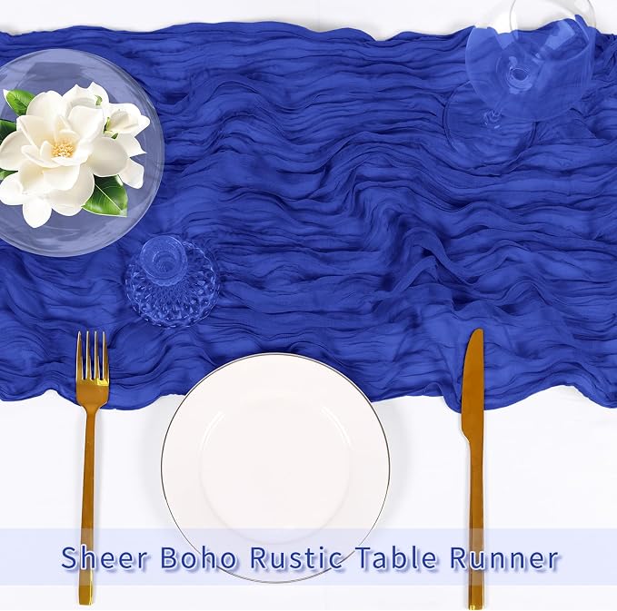 6 Pack Royal Blue Cheesecloth Table Runner, 17 x 108 inch, Semi Sheer Boho - Image 4