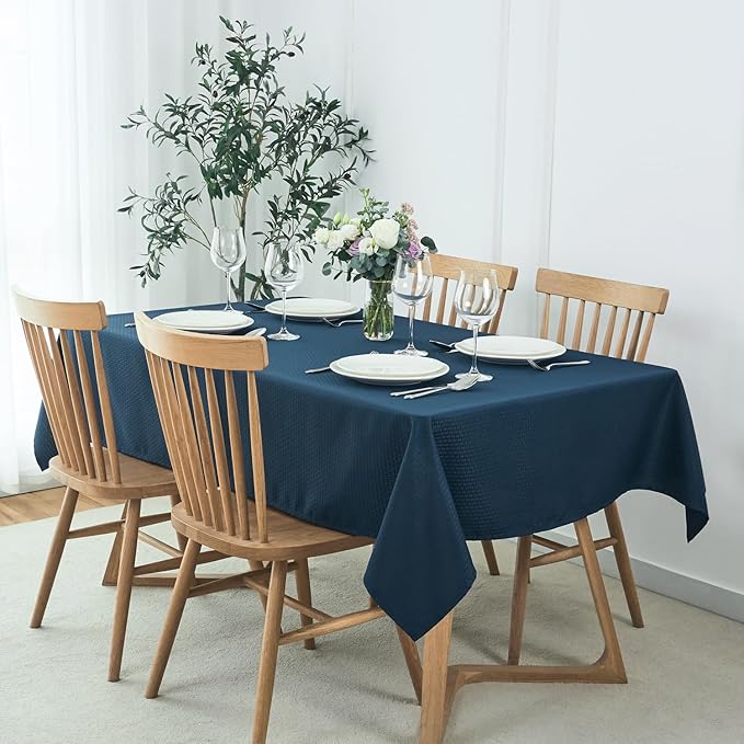 maxmill Square Tablecloth Water Resistance Antiwrinkle Spill Proof Weaved Texture Table Cloth, Decorative Fabric Table Cover for Banquet Parties Event Holiday Dinner, 70 x 70 Inch, Navy Blue
