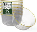 Trendables Clear Plastic Bowls - 24 Oz Set of 10, Gold Rimmed, Fancy Serving Bowls - Perfect for Ice Cream, Salad, Candy