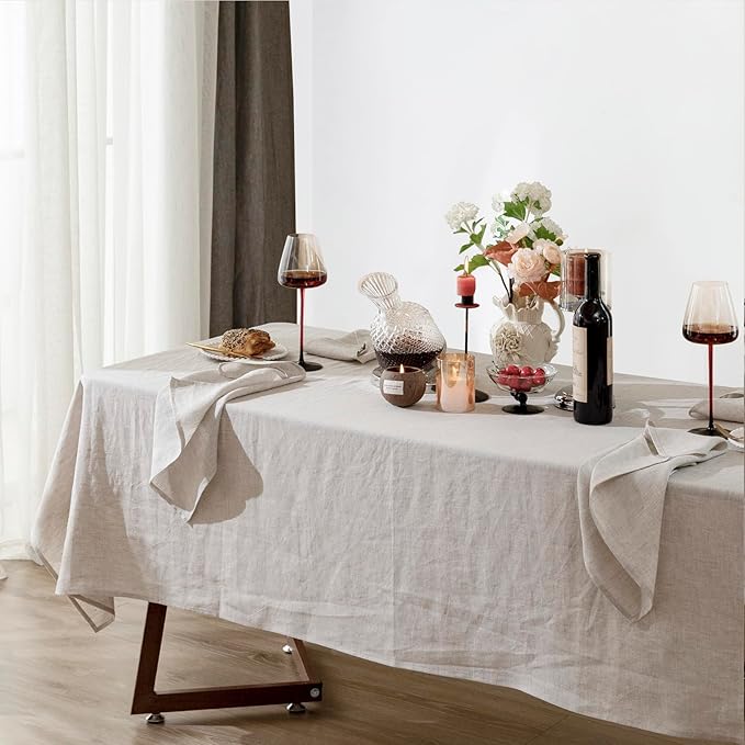 Talasily Linen Tablecloth 100% Pure Linen Table Cloth 60x108 Inches Rectangle Tablecloths Washable Cloths for Kitchen, Dining, Buffet Parties, Holidays, Picnic, Weddings and Restaurants-Natural Linen