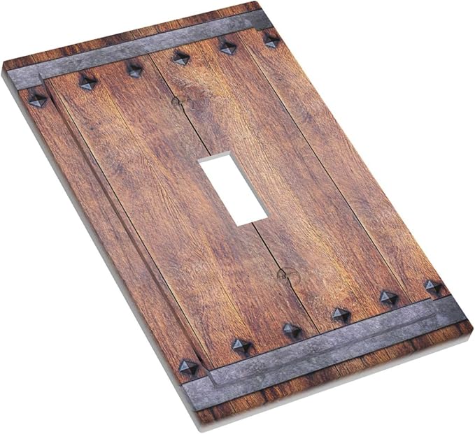 Decorative Light Switch Cover Rustic Farmhouse Barn Door Vintage Wood 1 Gang Wall Plate Cover Single Toggle Outlet Covers Switchplate Electrical Faceplate for Bathroom Cabin Decor（2 Pack）