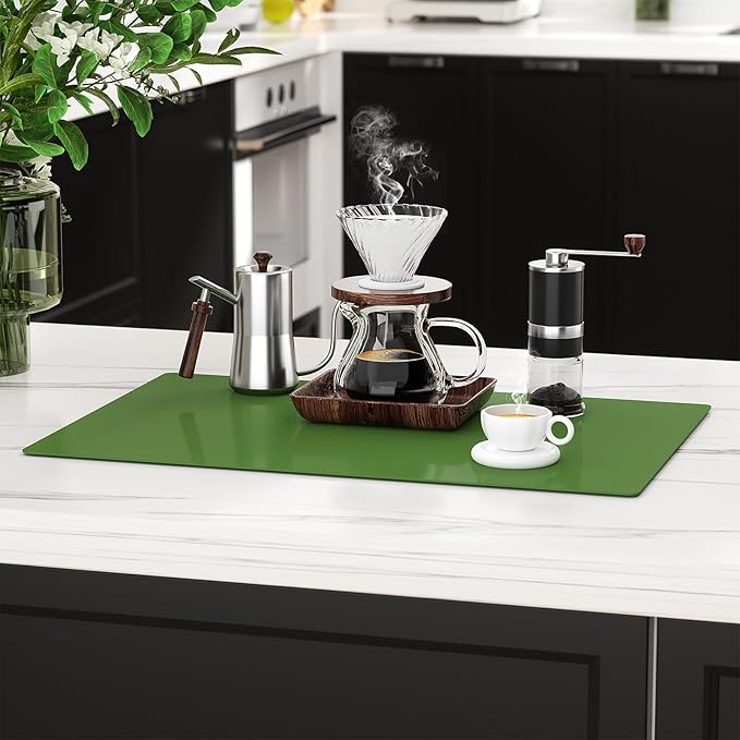 2-Pack Extra Thick Silicone Counter Mats - 24”x16” Large Heat Resistant Kitchen Countertop Protector, Non-Slip Hot Pad Trivet for Air Fryer, Hot Pots & Pans, Coffee Maker(Green)
