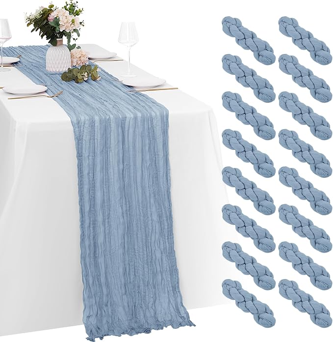 16 Pack Dusty Blue Cheesecloth Table Runners 20x120 Inch Gauze Table Runner by Yorcari