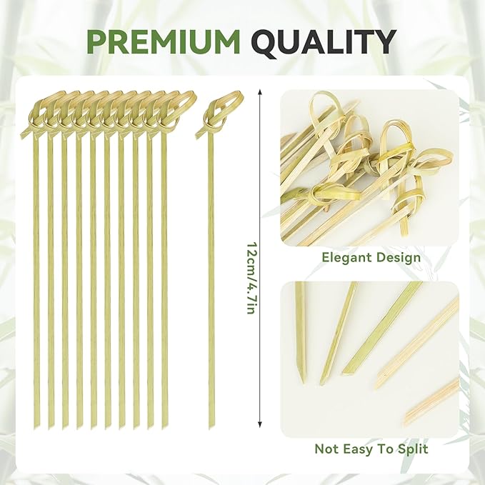 100PCS Cocktail Picks Bamboo Skewers for Appetizers, Fancy Toothpicks for Appetizers, 4.7 Inch Long Decorative Knot Bamboo Cocktail Sticks for Party Drinks Food Fruit Charcuterie Boards Accessories