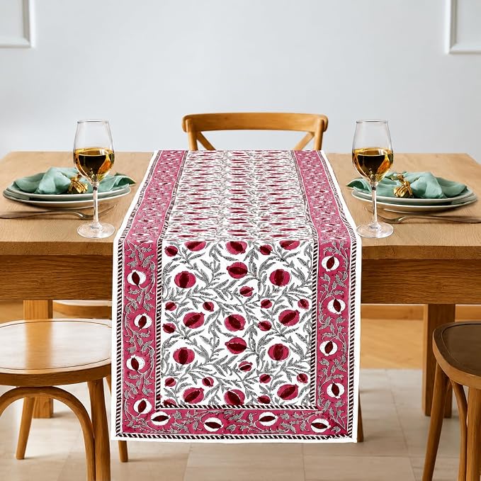 Sangria Red Hand Block Print 100% Cotton Table Runner 16x106 Inch | Perfect by Ridhi