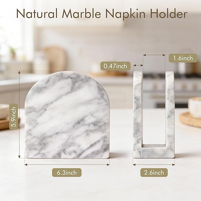 Marble Napkin Holder for Table, Upright Napkin Holders with Marble Unique Texture, Standing Napkin Dispenser for Kitchen Dining Room Counter Tops, Restaurant (Height 5.9")
