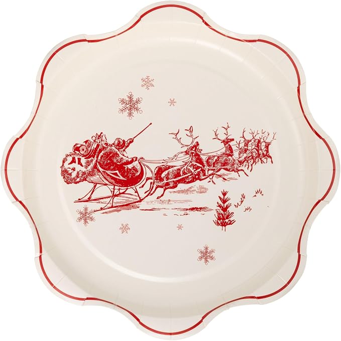 My Mind's Eye Red Vintage Line Art Paper Plates – 8″×8″, 9 Count Holiday - Image 2
