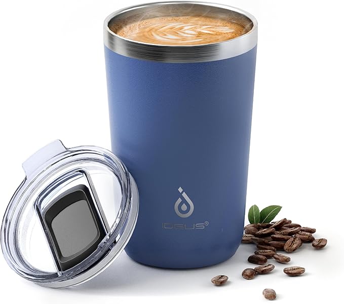 Ideus 20 oz Tumbler, Travel Coffee Mug with Splash Proof Sliding Lid, Double Wall Stainless Steel Vacuum Insulated Coffee Mug for Home and Office, Keep Beverages Hot or Cold, Ocean Blue