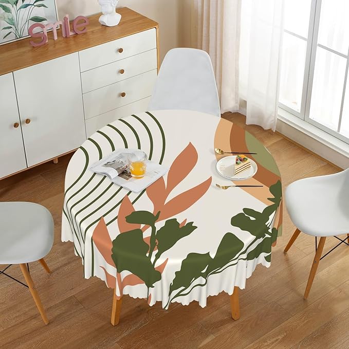 Laeacco 54 Inch Boho Mid Century Round Tablecloth Abstract Rainbow Sun Modern Geometric Art Print Table Cloth Washable Waterproof Wrinkle Free Table Cover for Kitchen Dining Picnic Party Decoration
