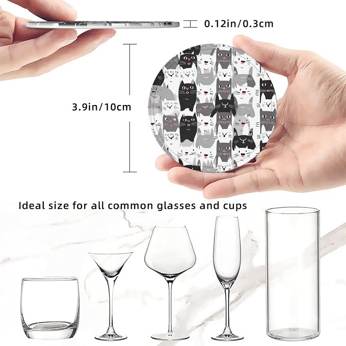 Cartoon Cute Cat Kitten Leather Coasters Set of 6 - Image 3