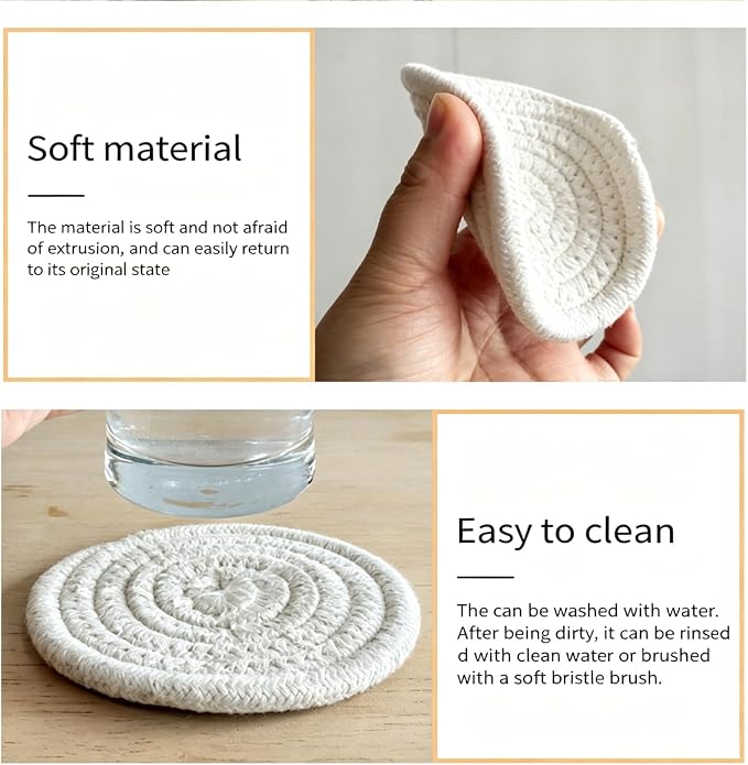 Coasters Set of 8, Cotton Woven, 4.3 inches, - Image 3