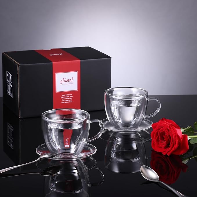 glastal Espresso Cup 5oz Double Walled Glass Coffee Mugs Tea Cups - Image 6
