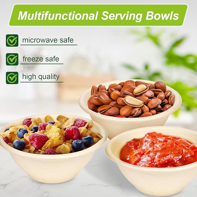 6 oz Small Compostable Paper Bowls, 100 Pack - Biodegradable Bagasse Bowls for Condiments, Sauces, Ice Cream
