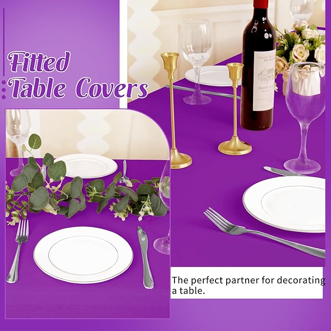 HAISIWLKJ 6 Pack Table Cloth 6ft Purple Tablecloths for Rectangle Folding Table Spandex Fitted Stretch Cover Wrinkle Resistant Washable Protector for Party, Wedding, Banquet, Festival.