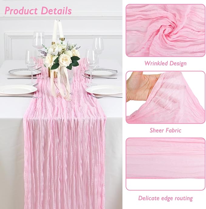1 Pack Candy Pink Cheesecloth Table Runner 120 Inch Boho Wedding Decor | - Image 3