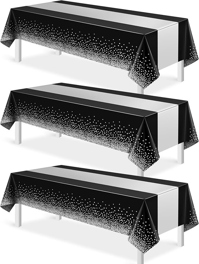 3Pcs Black and Silver Tablecloth Party Decorations, Plastic Black Table Cloth by MASHAN