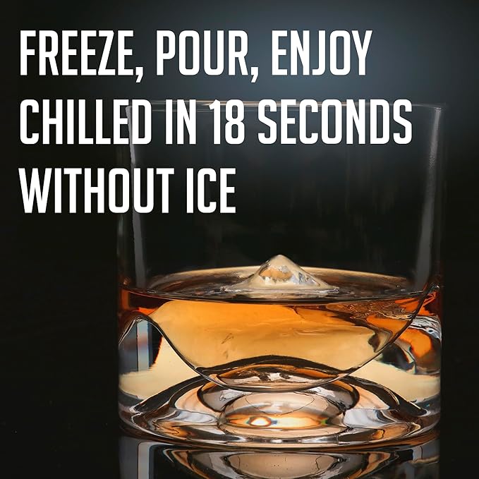 LIITON Denali Mountain Heavy Crystal Whiskey Glasses Gift Set of 2, Thick Freezable Bourbon Glass 1lb Each, Premium Whiskey Gifts for Men, Frozen Crystal Chills Cocktails, 10 oz