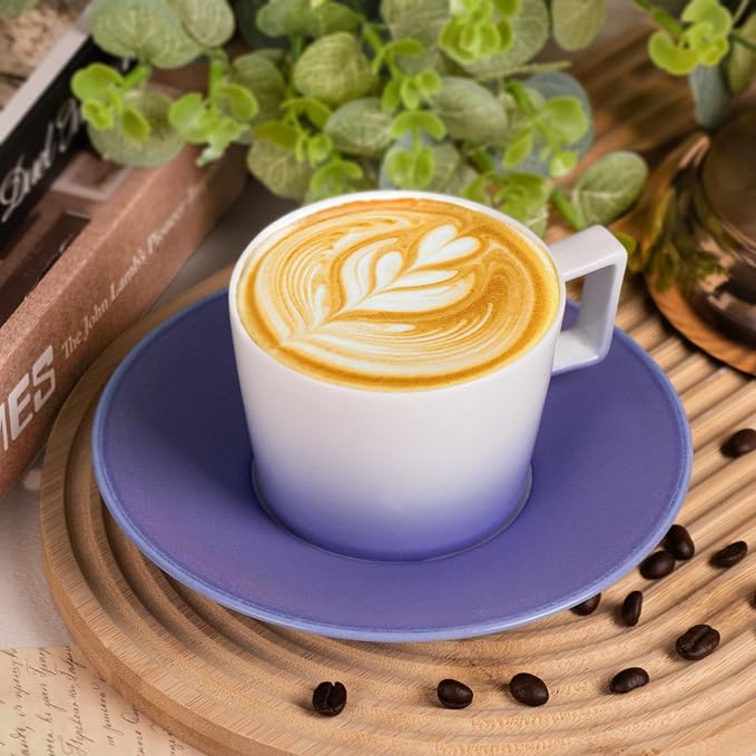 KAMMAK Ceramic Coffee Cups and Saucers Set of 2, Porcelain Espresso Cups - Image 4