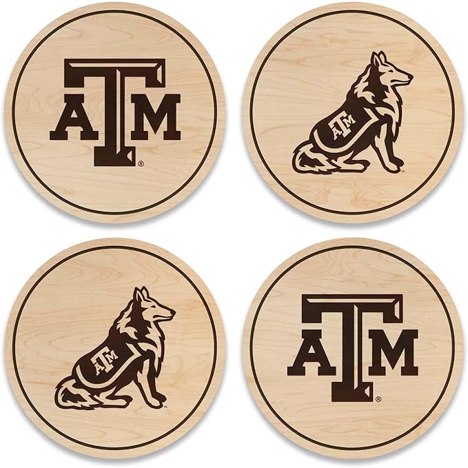 LazerEdge Texas A&M Aggies Wooden Coaster Set - Maple Wood - Officially Licensed Product - 4-Pack