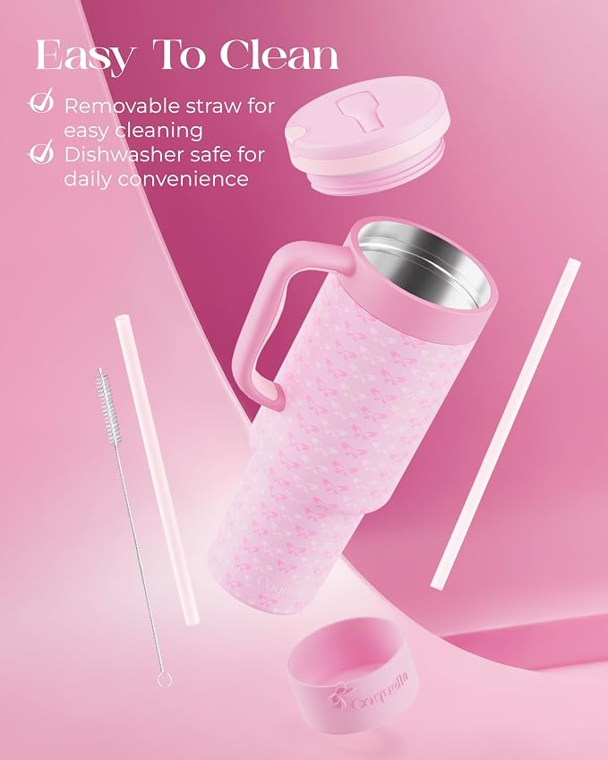 40 oz Insulated Tumbler with Handle and Push-Button Straw Lid, Stainless Steel - Image 6