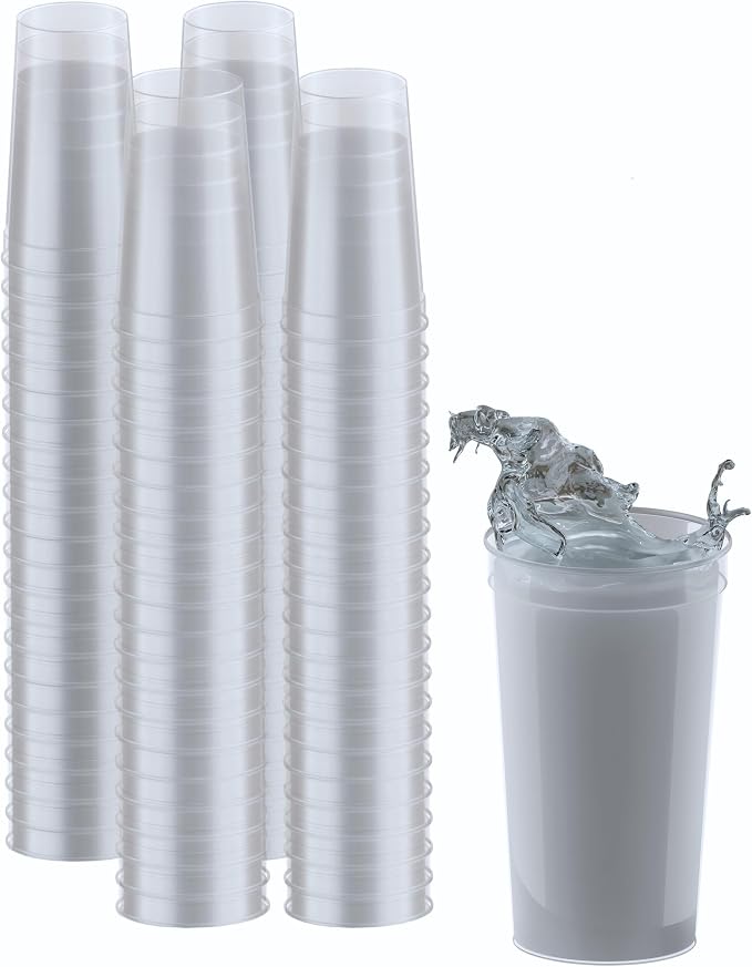 PartyPrints 100 Pack 32 oz Clear Reusable Blank Plastic Cups, Colored Plastic by PartyPrints