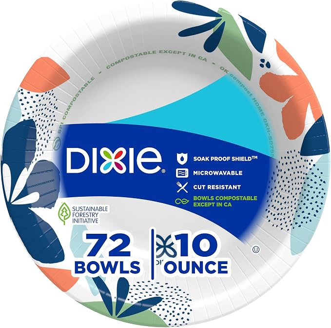 Dixie Small Paper Bowls, 10 Oz, Microwave-Safe, Soak-Proof, Disposable Bowls by Unknown