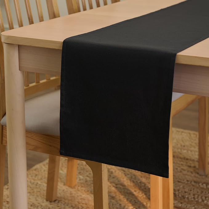 Encasa XO Table Runner, Cotton Canvas Dining Runner 13"x91" | Jet Black by EncasaXO