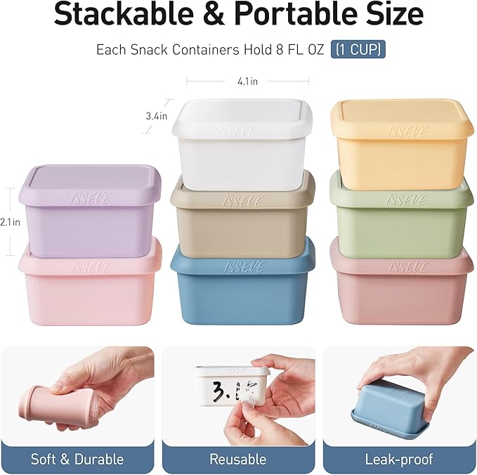 ISSEVE 8Pack 8oz Silicone Snack Containers - Image 2