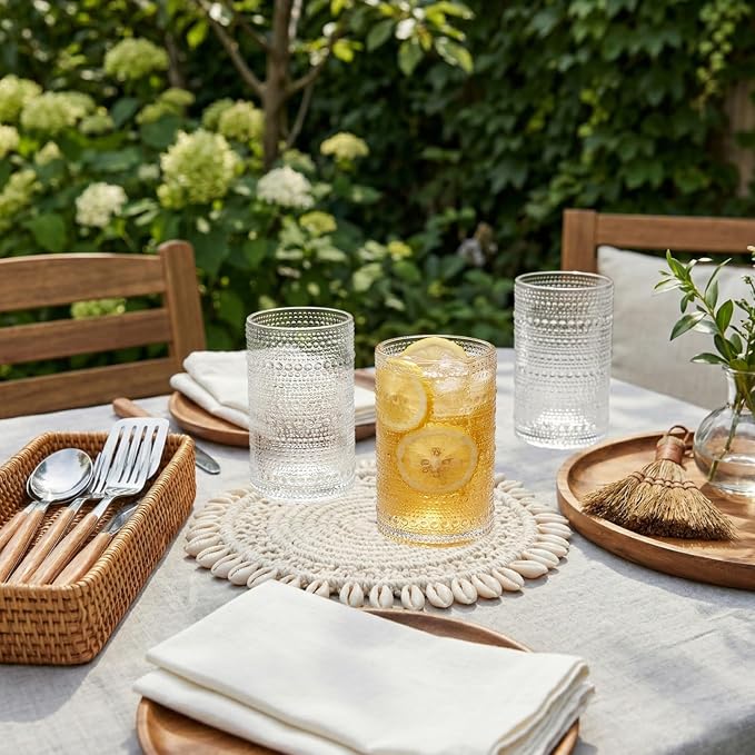 ZOOFOX Set of 6 Vintage Drinking Glasses, 13 oz Clear Hobnail Glasses Tumbler - Image 7