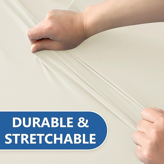 Spandex Table Cloths for 6 Foot Rectangle Tables-6 Pack Fitted Stretch Cream Table Covers-Elastic Folding Tablecloths for Party, Vendor Booth Display, Banquet Buffet Event, Craft Trade Show