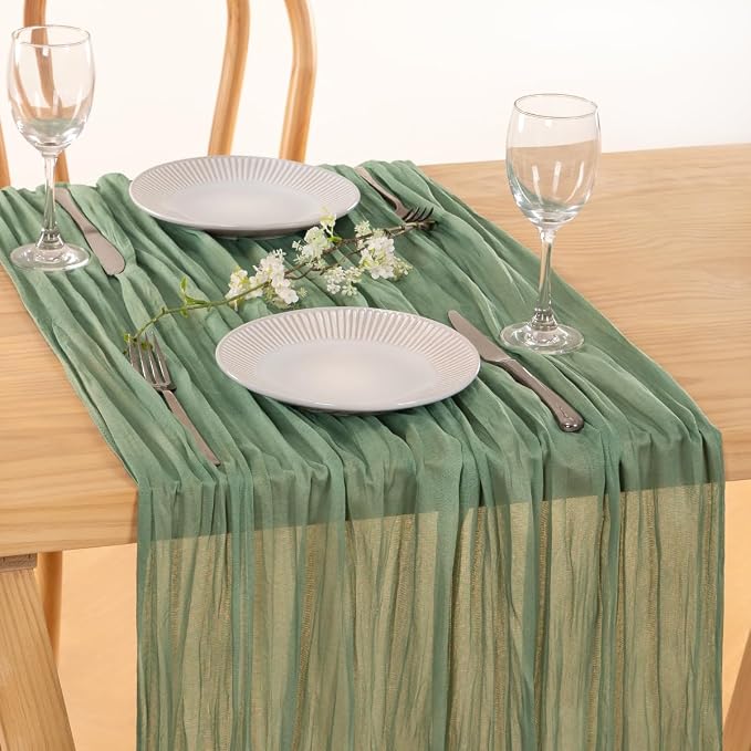 3 Pack Sage Green Cheesecloth Table Runner 10ft Boho Gauze Centerpiece | - Image 7