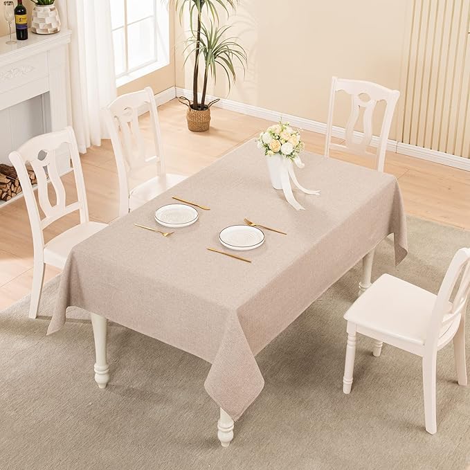 BALCONY & FALCON Small Square Tablecloth Washable Wrinkle Resistant and Water Proof Table Cloth Decorative Linen Tablecloths for Bedside End Table Bedroom Nightstand (Beige, 35x35)