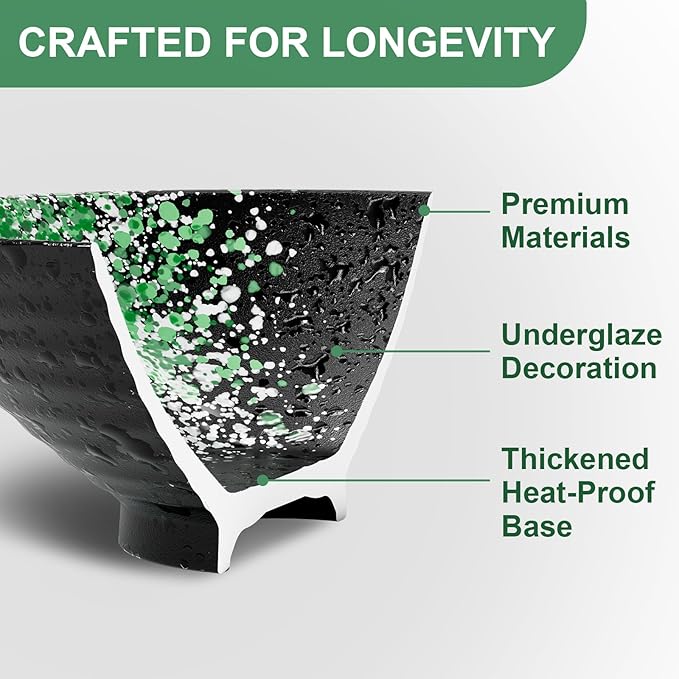 8-Inch Ceramic Ramen Bowl Set of 2 (9 Piece) - Porcelain Japanese Salad Noodles Cereal Fruit Pasta Soup Large Bowls with Recipes Chopsticks Forks Spoons for Men Women Gift Microwave & Dishwasher Safe